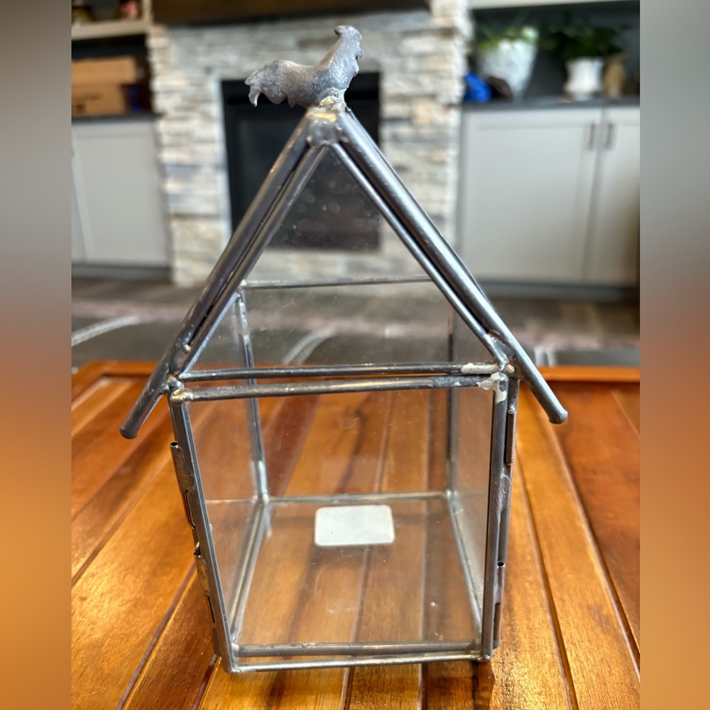 Hen-Feathers Rooster Leaded Glass Terrarium Hinged Door Made In The USA